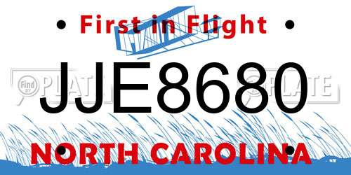 JJE8680 North Carolina License Plate
