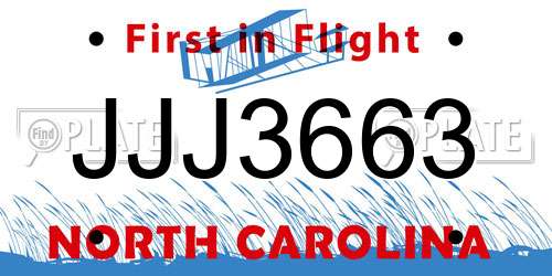 JJJ3663 North Carolina License Plate