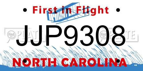 JJP9308 North Carolina License Plate