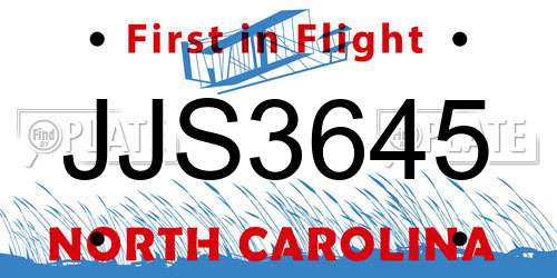JJS3645 North Carolina License Plate