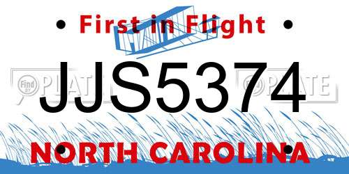 JJS5374 North Carolina License Plate