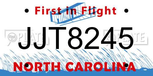 JJT8245 North Carolina License Plate