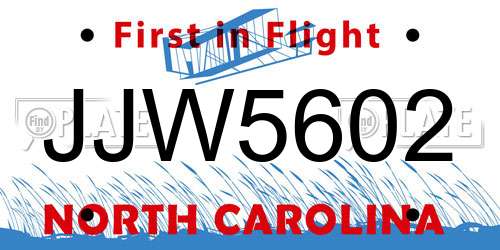 JJW5602 North Carolina License Plate