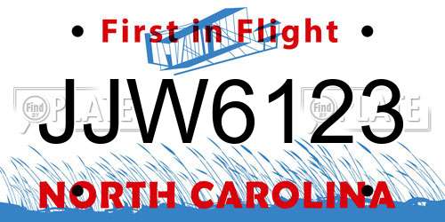 JJW6123 North Carolina License Plate