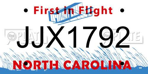 JJX1792 North Carolina License Plate
