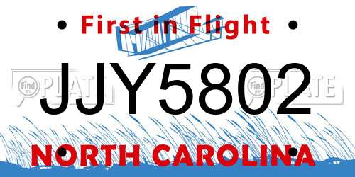 JJY5802 North Carolina License Plate