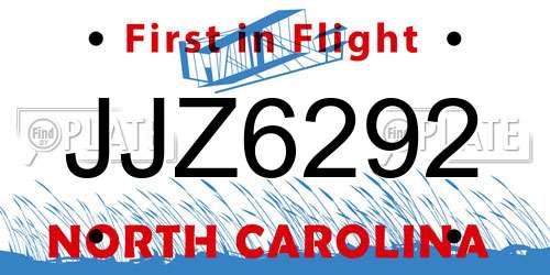 JJZ6292 North Carolina License Plate