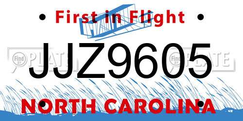JJZ9605 North Carolina License Plate