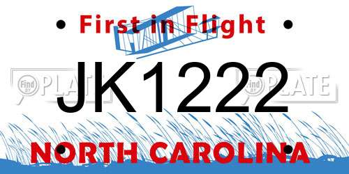 JK1222 North Carolina License Plate