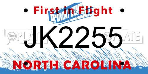 JK2255 North Carolina License Plate