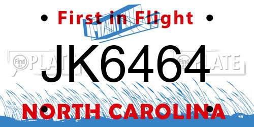 JK6464 North Carolina License Plate