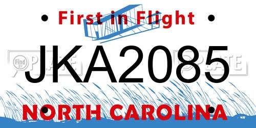 JKA2085 North Carolina License Plate