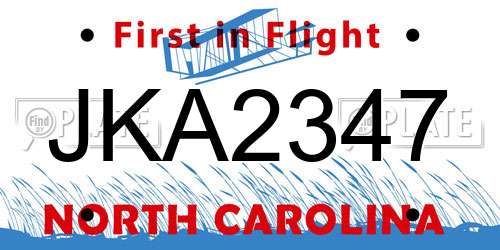 JKA2347 North Carolina License Plate