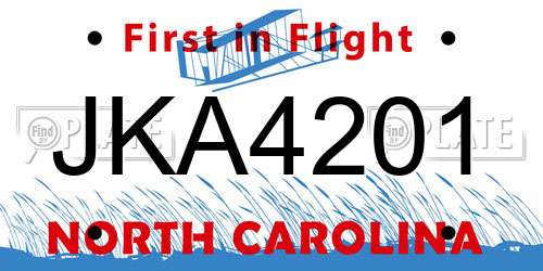 JKA4201 North Carolina License Plate