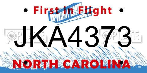 JKA4373 North Carolina License Plate