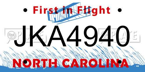 JKA4940 North Carolina License Plate