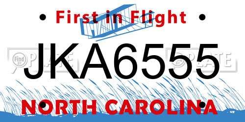 JKA6555 North Carolina License Plate