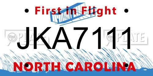 JKA7111 North Carolina License Plate