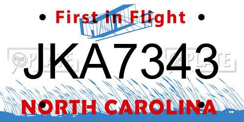 JKA7343 North Carolina License Plate