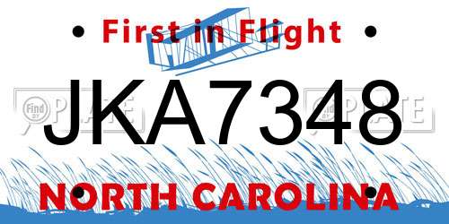 JKA7348 North Carolina License Plate