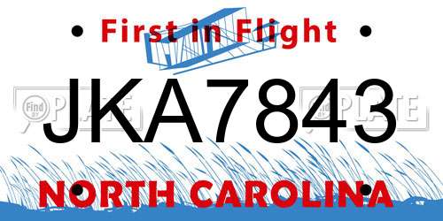 JKA7843 North Carolina License Plate