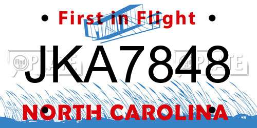 JKA7848 North Carolina License Plate