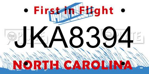 JKA8394 North Carolina License Plate