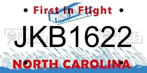 JKB1622 North Carolina License Plate