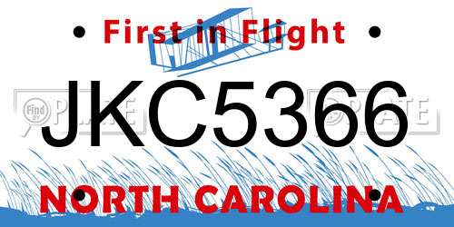 JKC5366 North Carolina License Plate