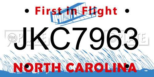 JKC7963 North Carolina License Plate