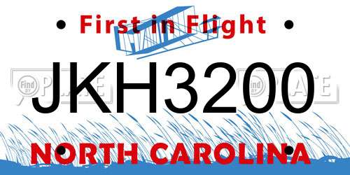 JKH3200 North Carolina License Plate