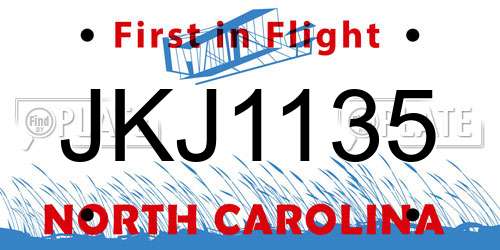 JKJ1135 North Carolina License Plate