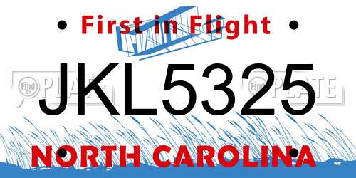 JKL5325 North Carolina License Plate