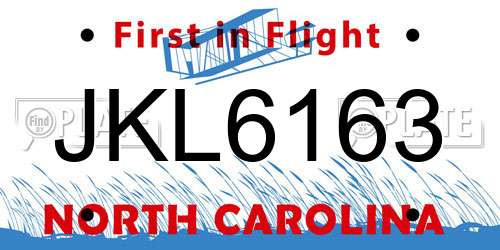 JKL6163 North Carolina License Plate