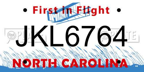 JKL6764 North Carolina License Plate