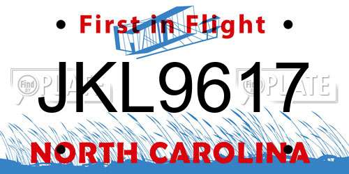 JKL9617 North Carolina License Plate