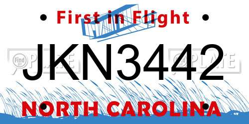 JKN3442 North Carolina License Plate