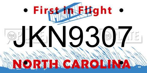 JKN9307 North Carolina License Plate
