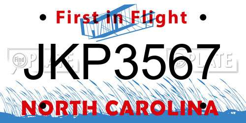 JKP3567 North Carolina License Plate