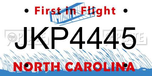 JKP4445 North Carolina License Plate