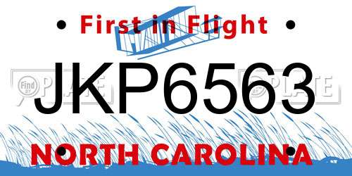 JKP6563 North Carolina License Plate