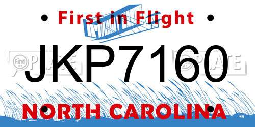 JKP7160 North Carolina License Plate