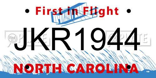 JKR1944 North Carolina License Plate