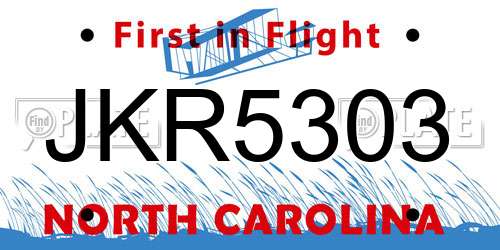 JKR5303 North Carolina License Plate