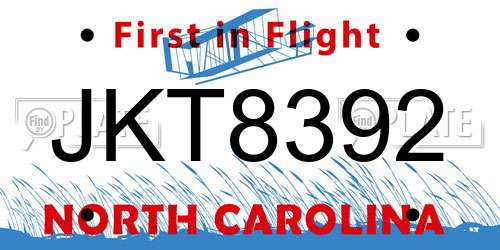 JKT8392 North Carolina License Plate