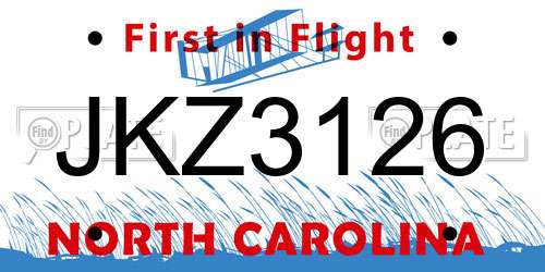 JKZ3126 North Carolina License Plate