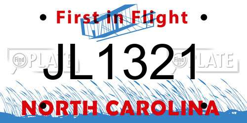 JL1321 North Carolina License Plate