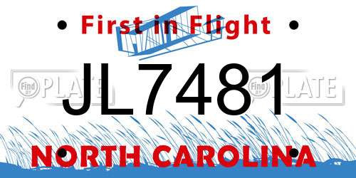 JL7481 North Carolina License Plate