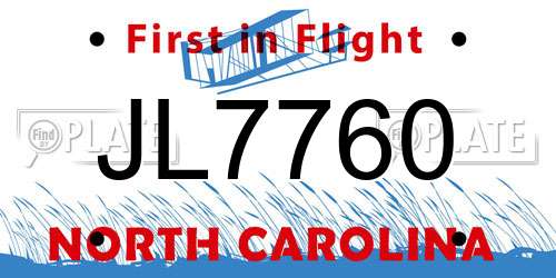 JL7760 North Carolina License Plate