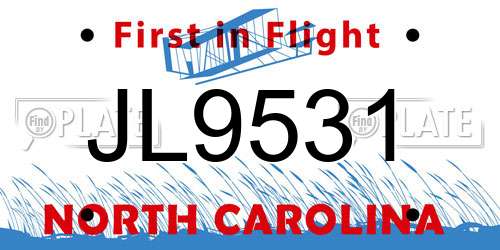 JL9531 North Carolina License Plate